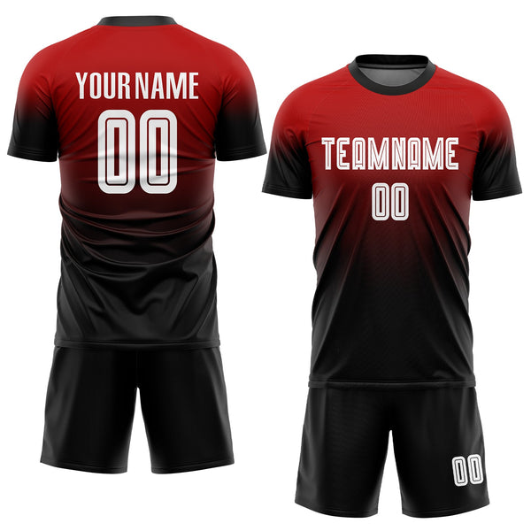 Custom White Red-Black Sublimation Fade Fashion Soccer Uniform Jersey