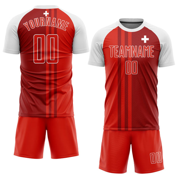 custom red crimson-white sublimation swiss flag soccer uniform jersey