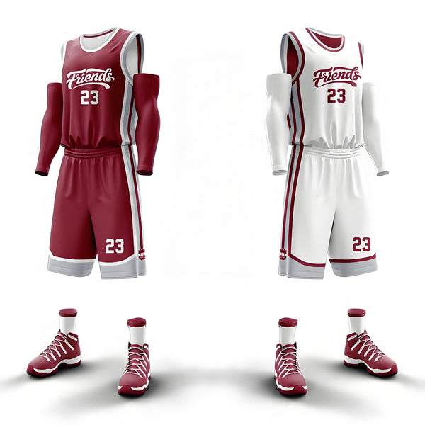 Custom Burgundy White-Gray Double Side Sets Sportswear Basketball Jersey