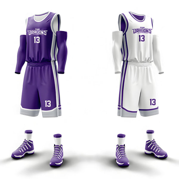 Custom Purple White-Gray Double Side Sets Sportswear Basketball Jersey