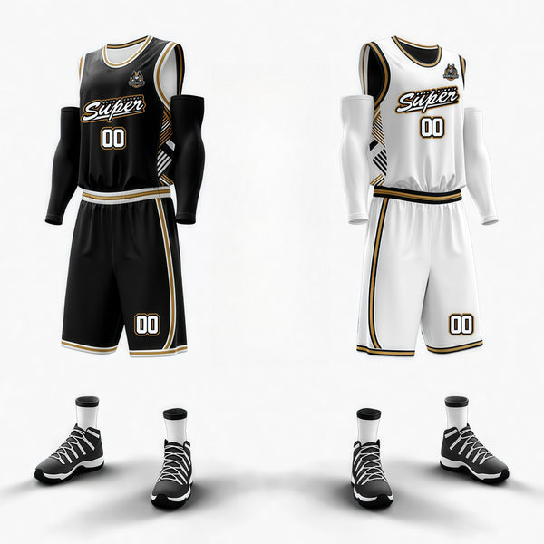Custom Black White-Gold Double Side Sets Sportswear Basketball Jersey
