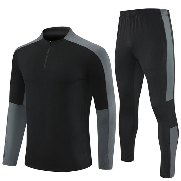 HM2406 Soccer Training Uniforms Custom Outfit Jacket With Long Pants Tracksuits Set-Black Gray