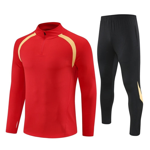 HM2405 Soccer Training Uniforms Custom Outfit Jacket With Long Pants Tracksuits Set-Red