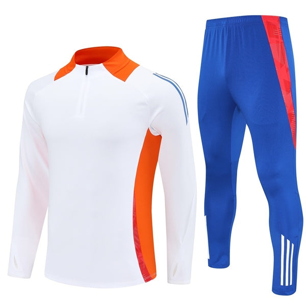 AD2401 Soccer Training Uniforms Custom Outfit Jacket With Long Pants Tracksuits Set-White