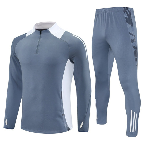 AD2401 Soccer Training Uniforms Custom Outfit Jacket With Long Pants Tracksuits Set-Gray