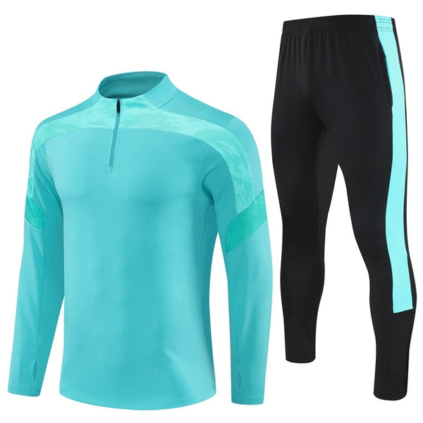 HM2403 Soccer Training Uniforms Custom Outfit Jacket With Long Pants Tracksuits Set-Aqua