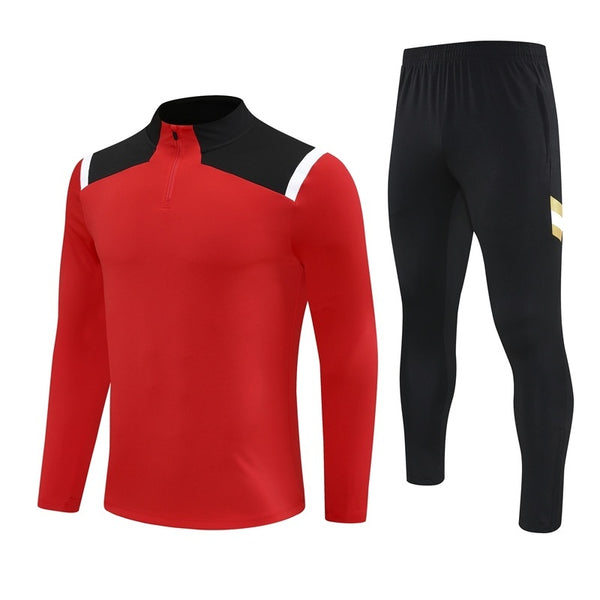 HM2401 Soccer Training Uniforms Custom Outfit Jacket With Long Pants Tracksuits Set-Red