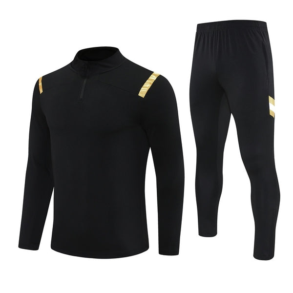 HM2401 Soccer Training Uniforms Custom Outfit Jacket With Long Pants Tracksuits Set-Black