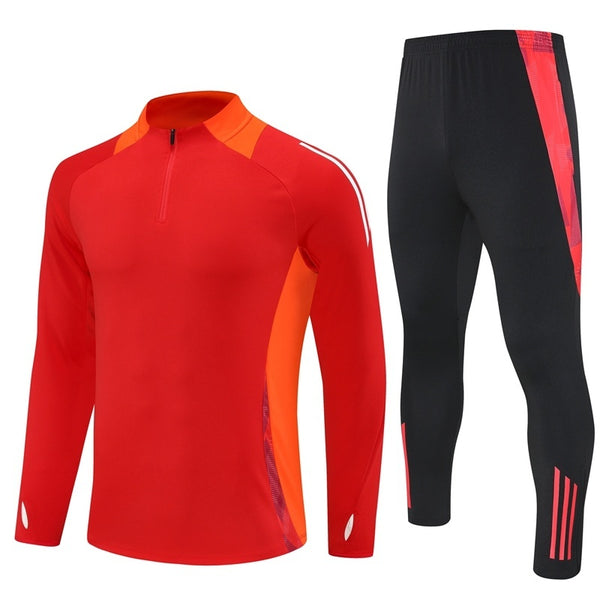 AD2401 Soccer Training Uniforms Custom Outfit Jacket With Long Pants Tracksuits Set-Red