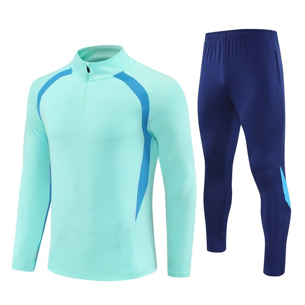 HM2405 Soccer Training Uniforms Custom Outfit Jacket With Long Pants Tracksuits Set-Aqua