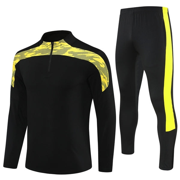 HM2403 Soccer Training Uniforms Custom Outfit Jacket With Long Pants Tracksuits Set-Black