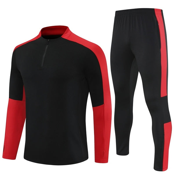 HM2406 Soccer Training Uniforms Custom Outfit Jacket With Long Pants Tracksuits Set-Black Red