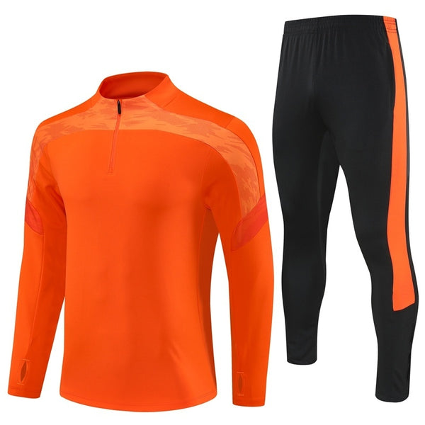 HM2403 Soccer Training Uniforms Custom Outfit Jacket With Long Pants Tracksuits Set-Orange