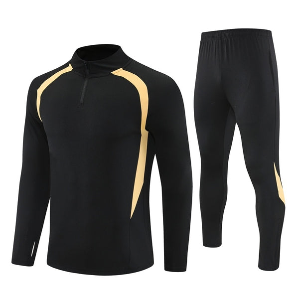 HM2405 Soccer Training Uniforms Custom Outfit Jacket With Long Pants Tracksuits Set-Black