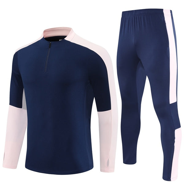 HM2406 Soccer Training Uniforms Custom Outfit Jacket With Long Pants Tracksuits Set-Navy Pink