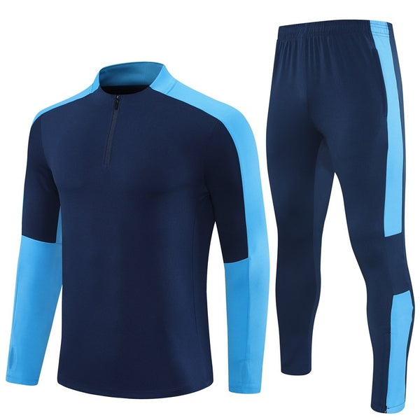 HM2406 Soccer Training Uniforms Custom Outfit Jacket With Long Pants Tracksuits Set-Navy Blue