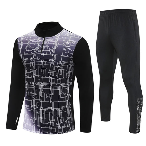 HM2402 Soccer Training Uniforms Custom Outfit Jacket With Long Pants Tracksuits Set-Black