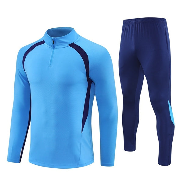 HM2405 Soccer Training Uniforms Custom Outfit Jacket With Long Pants Tracksuits Set-Blue