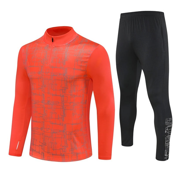 HM2402 Soccer Training Uniforms Custom Outfit Jacket With Long Pants Tracksuits Set-Orange