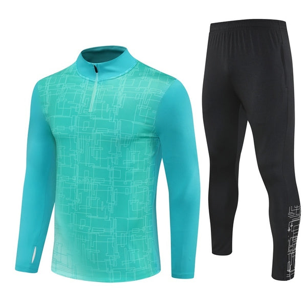HM2402 Soccer Training Uniforms Custom Outfit Jacket With Long Pants Tracksuits Set-Aqua