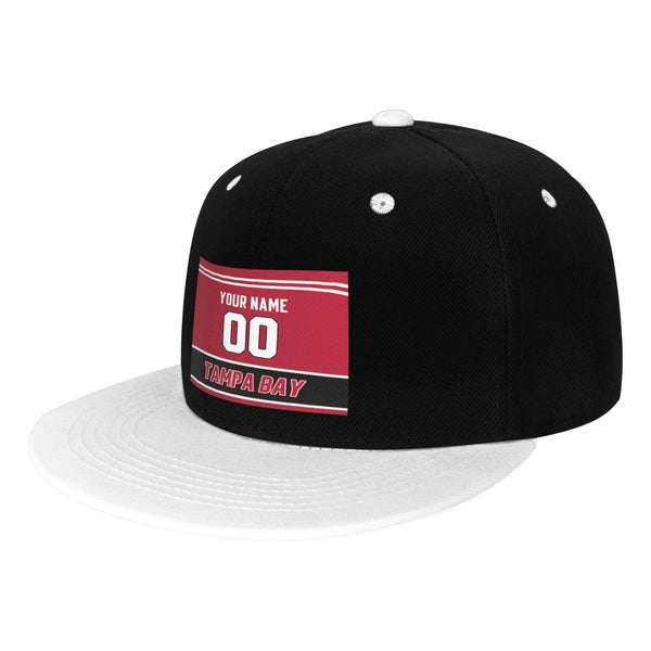 Gorra de hip-hop de visera plana contrastante KOPKOC Tampa Bay. Nombre y número personalizados para regalos de adultos.