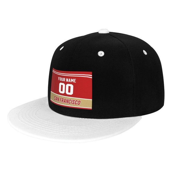 Gorra de hip-hop de visera plana contrastante KOPKOC San Francisco. Nombre y número personalizados para regalos de adultos.