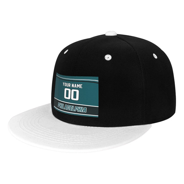 Gorra de hip-hop de visera plana contrastante KOPKOC Philadelphia. Nombre y número personalizados para regalos de adultos.