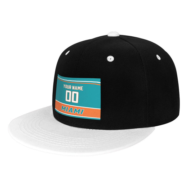 Gorra de hip-hop de visera plana contrastante KOPKOC Miami con nombre y número personalizados para regalos de adultos