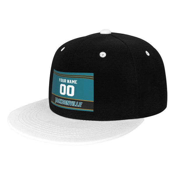 Gorra de hip-hop de visera plana contrastante KOPKOC Jacksonville. Nombre y número personalizados para regalos de adultos.