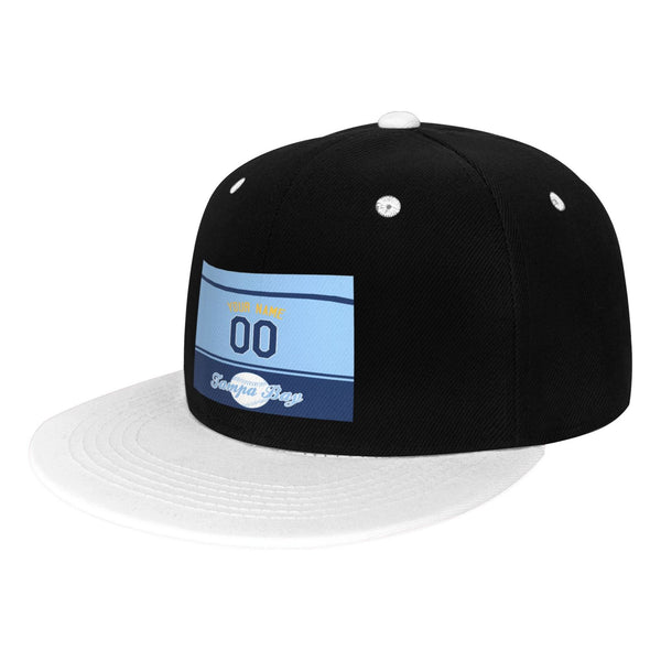 Gorra de hip-hop de visera plana contrastante KOPKOC Tampa Bay. Nombre y número personalizados para regalos de adultos.