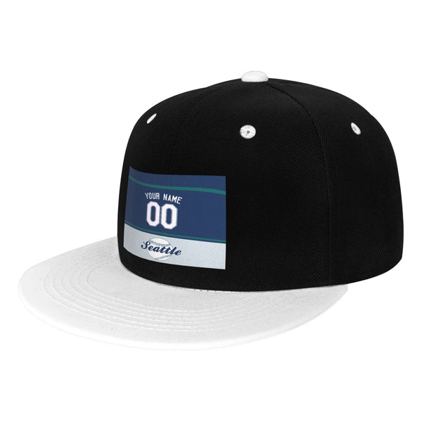 Gorra de hip-hop de visera plana contrastante KOPKOC Seattle. Nombre y número personalizados para regalos de adultos.