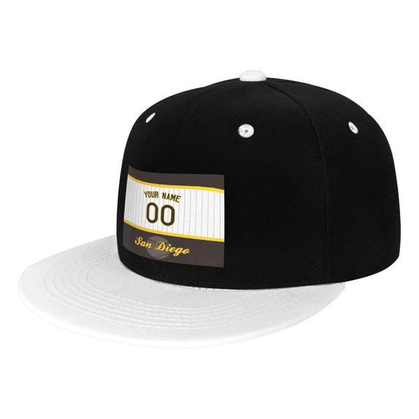Gorra de hip-hop de visera plana contrastante KOPKOC San Diego con nombre y número personalizados para regalos de adultos