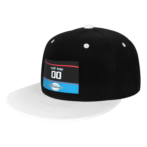 Gorra de hip-hop de visera plana contrastante KOPKOC Miami con nombre y número personalizados para regalos de adultos