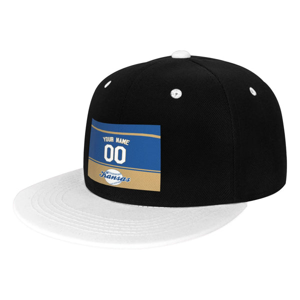 Gorra de hip-hop de visera plana contrastante KOPKOC Kansas City. Nombre y número personalizados para regalos de adultos.