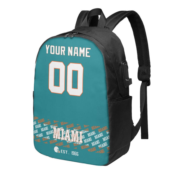 KOPKOC Miami Football Travel laptop backpack Custom Name and Number Gifts