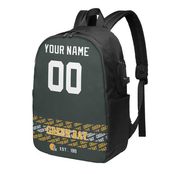 KOPKOC Green Bay Football Travel laptop backpack Custom Name and Number Gifts