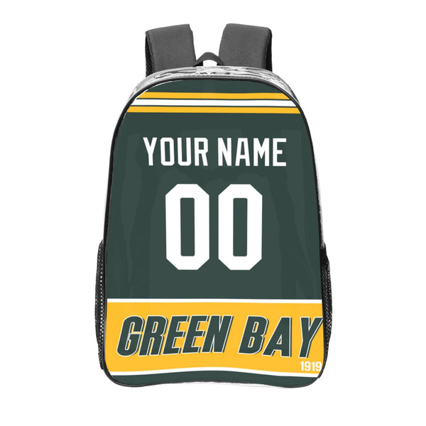 KOPKOC Green Bay Football Transparent backpack Custom Name and Number Gifts