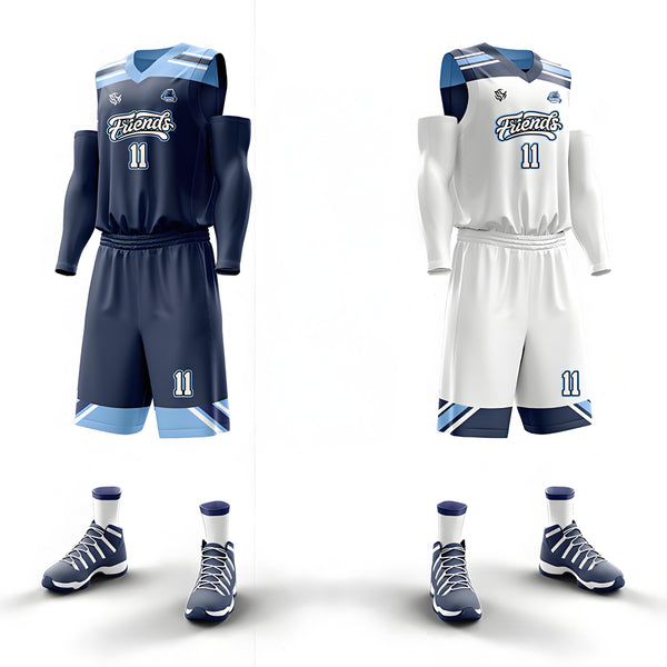 Custom Navy White-Gray Double Side Sets Sportswear Basketball Jersey