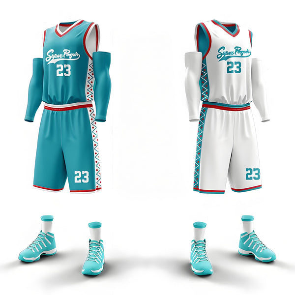 Custom Azure White Double Side Sets Sportswear Basketball Jersey