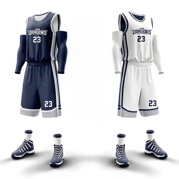 Custom Navy White-Gray Double Side Sets Sportswear Basketball Jersey