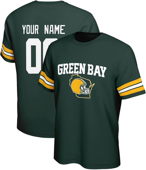 Camiseta KOPKOC Green Bay con cuello redondo, manga corta, nombre personalizado y número para hombres y jóvenes