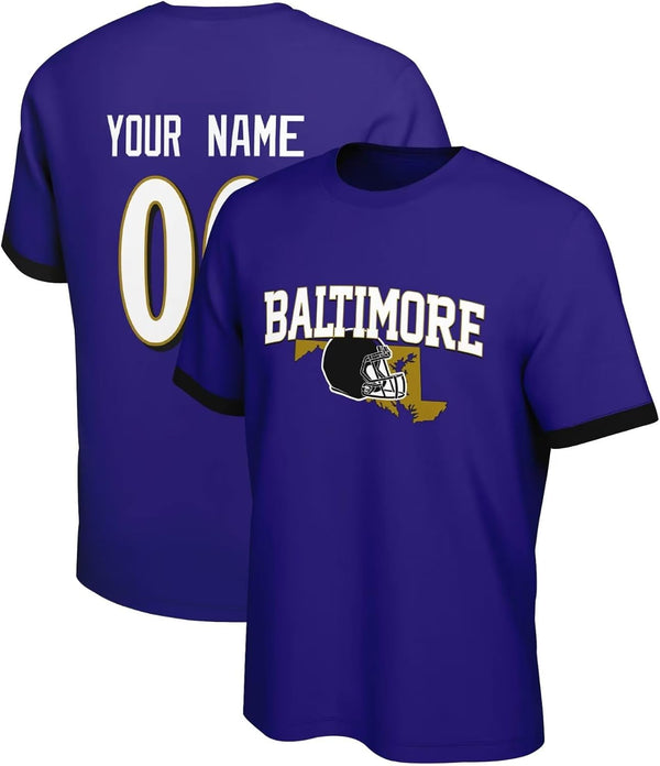 Camiseta KOPKOC Baltimore de cuello redondo y manga corta con nombre y número personalizados para hombres y jóvenes