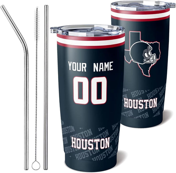 Taza de café KOPKOC Houston, vaso de viaje con nombre y número personalizados para hombres, mujeres y jóvenes.