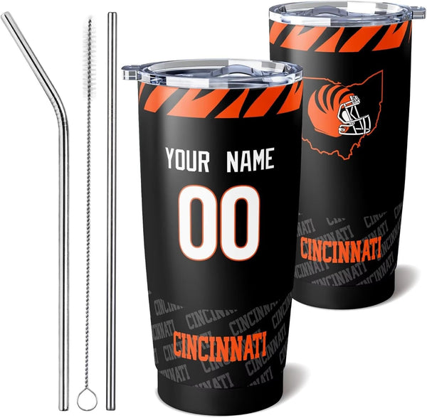 Taza de café KOPKOC Cincinnati, vaso de viaje con nombre y número personalizados para hombres, mujeres y jóvenes.