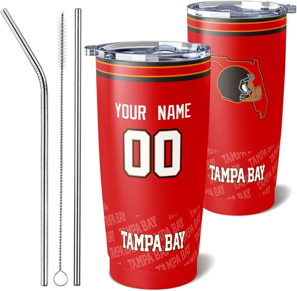 Taza de café KOPKOC Tampa Bay, vaso de viaje con nombre y número personalizados para hombres, mujeres y jóvenes.