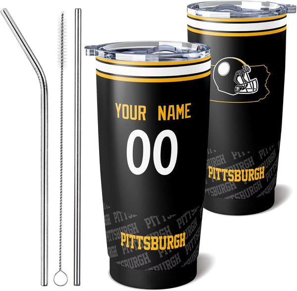 Taza de café KOPKOC Pittsburgh, vaso de viaje con nombre y número personalizados para hombres, mujeres y jóvenes.