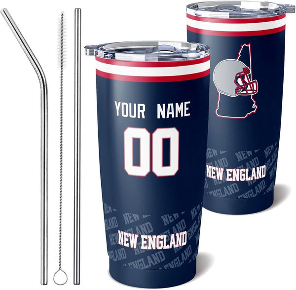 Taza de café KOPKOC de Nueva Inglaterra, vaso de viaje con nombre y número personalizados para hombres, mujeres y jóvenes.