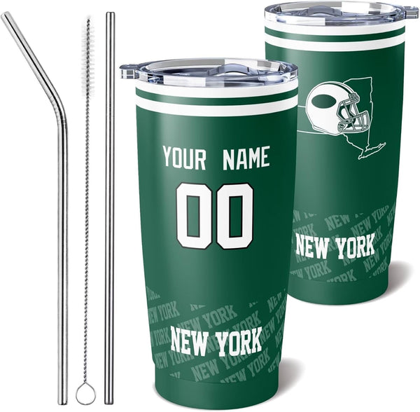 Taza de café KOPKOC New York J Cup, vaso de viaje con nombre y número personalizado para hombres, mujeres y jóvenes.