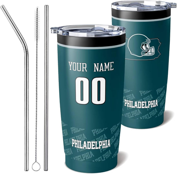 Taza de café KOPKOC Philadelphia, vaso de viaje con nombre y número personalizados, ideal como regalo para hombres, mujeres y jóvenes.