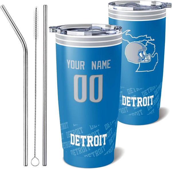 Taza de café KOPKOC Detroit Cup, vaso de viaje personalizado con nombre y número, para hombres, mujeres y jóvenes.
